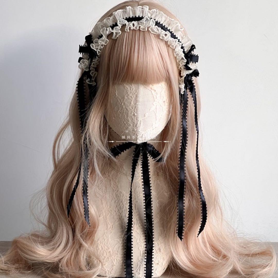 ♡ Princess W Ribbon Frill Headdress w × Silver ♡