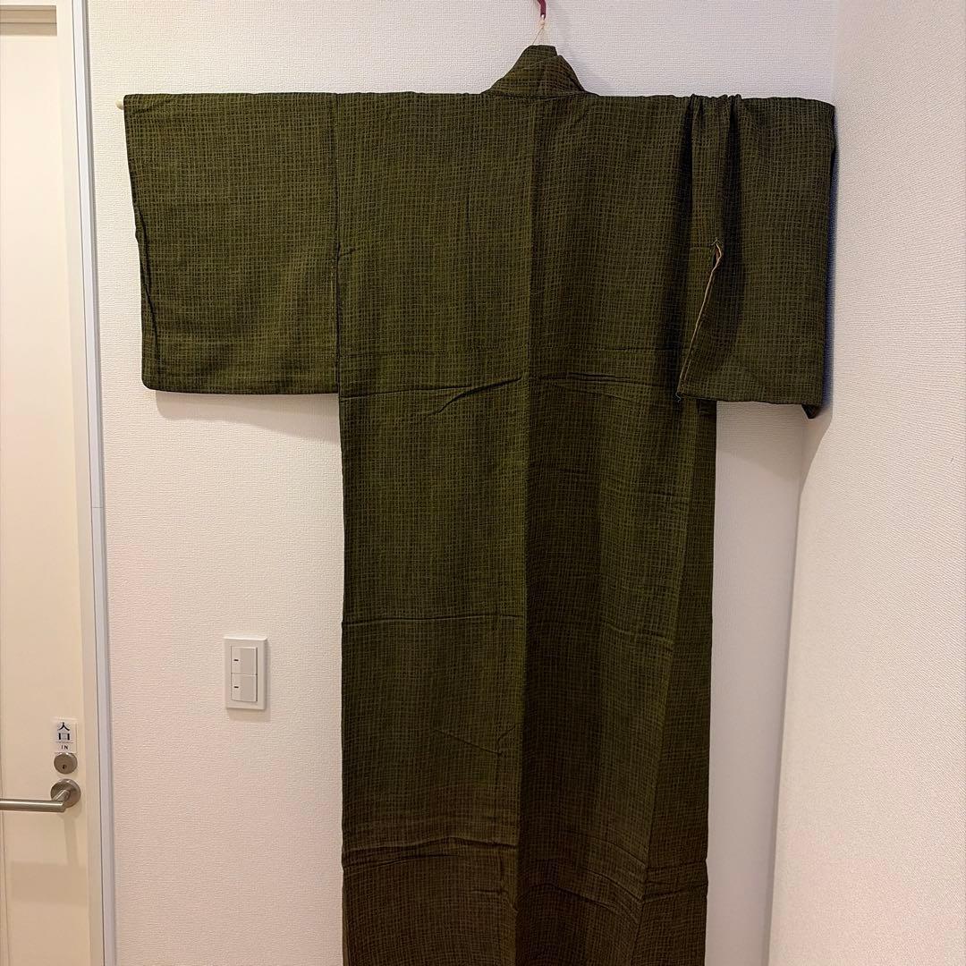 【Showa Retro】Dark Green Tsumugi Kimono
