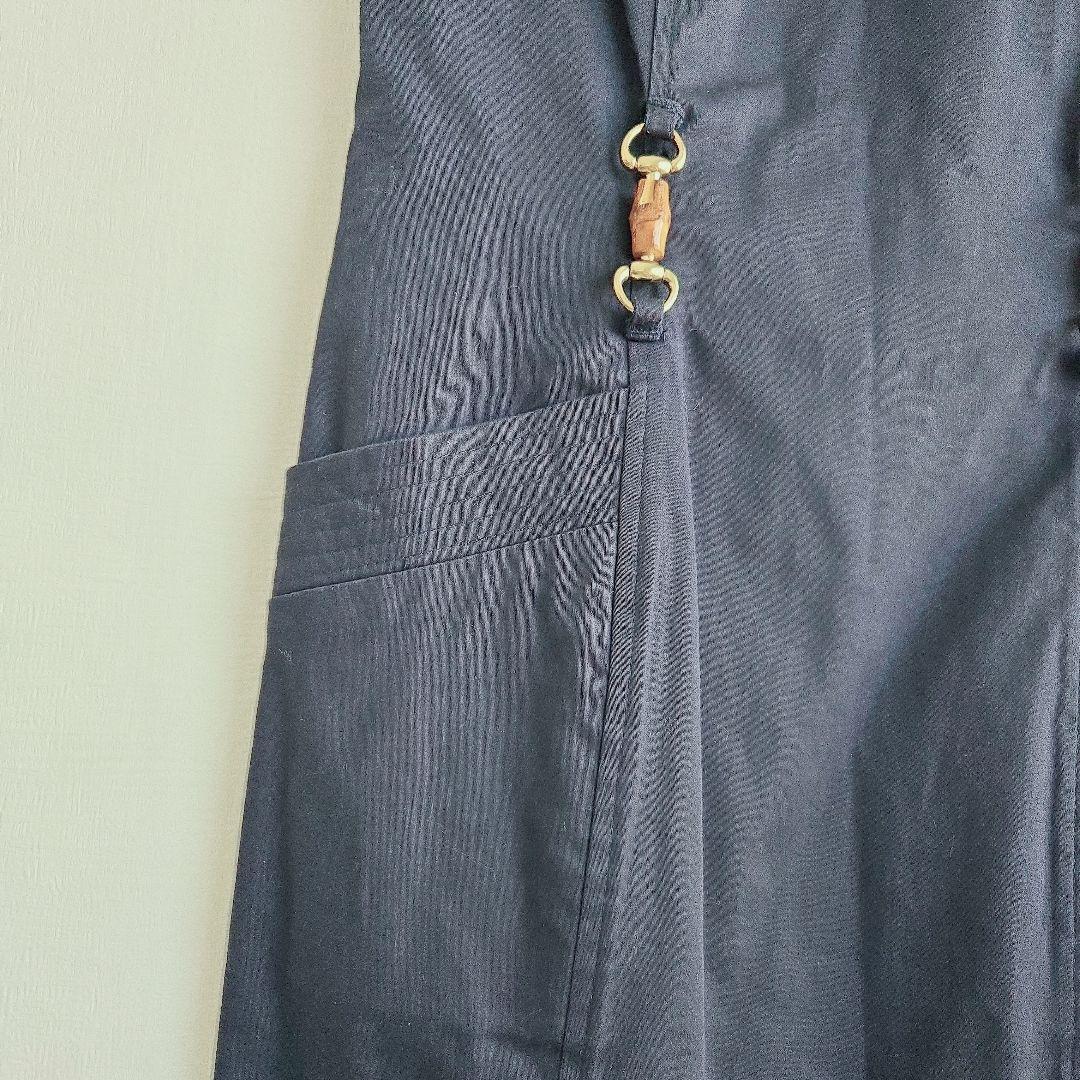 Ellen Tracy Sleeveless Dress Navy Belt Tie Gold Hardware