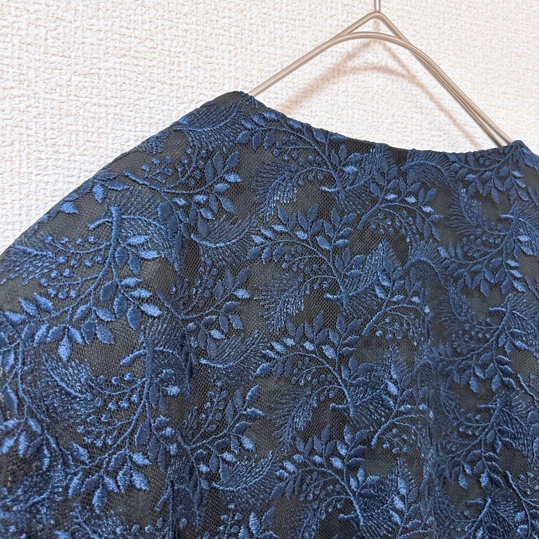 2.02 Three Flora 3/4 Sleeve Collarless Jacket with Shoulder Pads, Sheer, Made in Japan