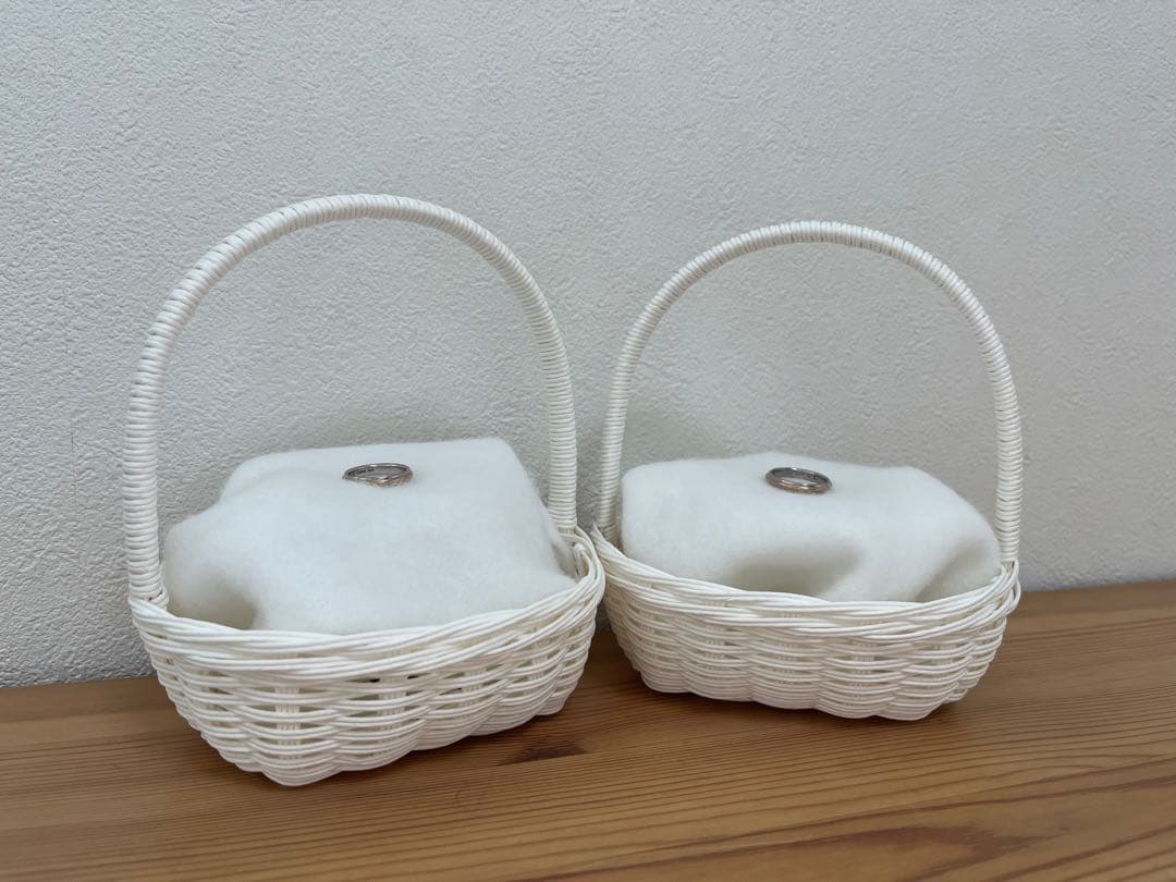 Set of 2! White ? Ring Pillow Petit Gift Basket