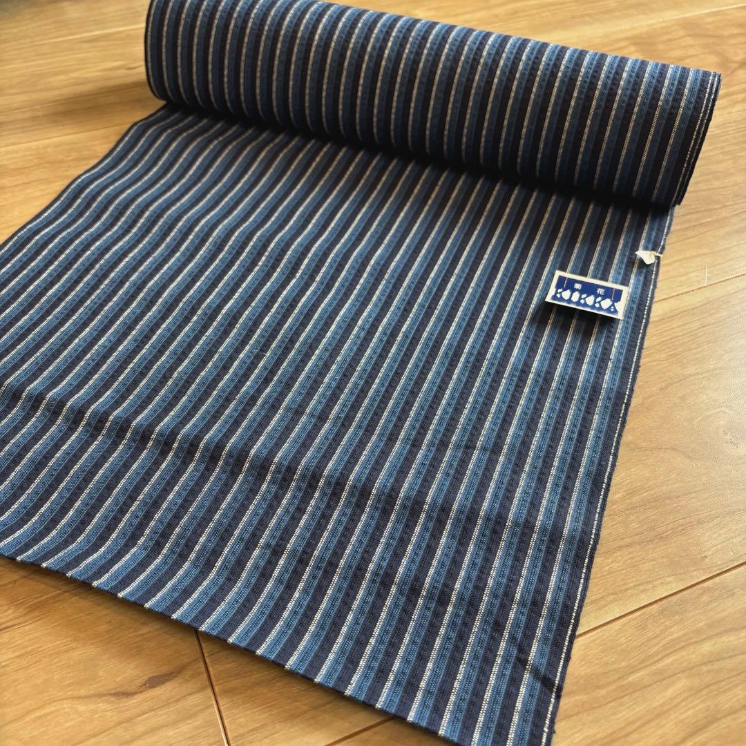 Pre-shrunk Shijira-ori Yukata Fabric, Chusen Dyeing, Stencil Dyeing, One Bolt, Navy, Indigo, White, Vertical Stripes, Simple