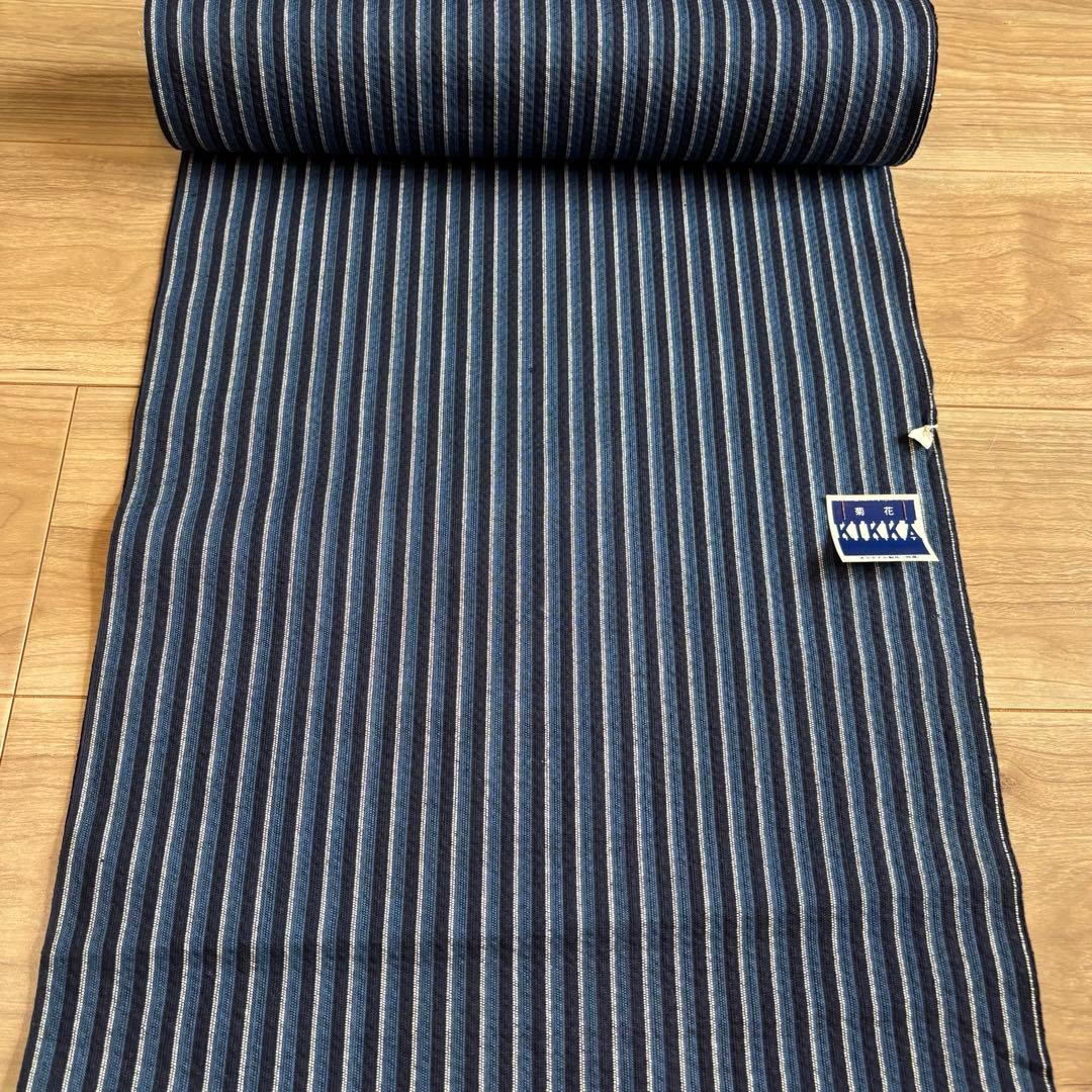Pre-shrunk Shijira-ori Yukata Fabric, Chusen Dyeing, Stencil Dyeing, One Bolt, Navy, Indigo, White, Vertical Stripes, Simple