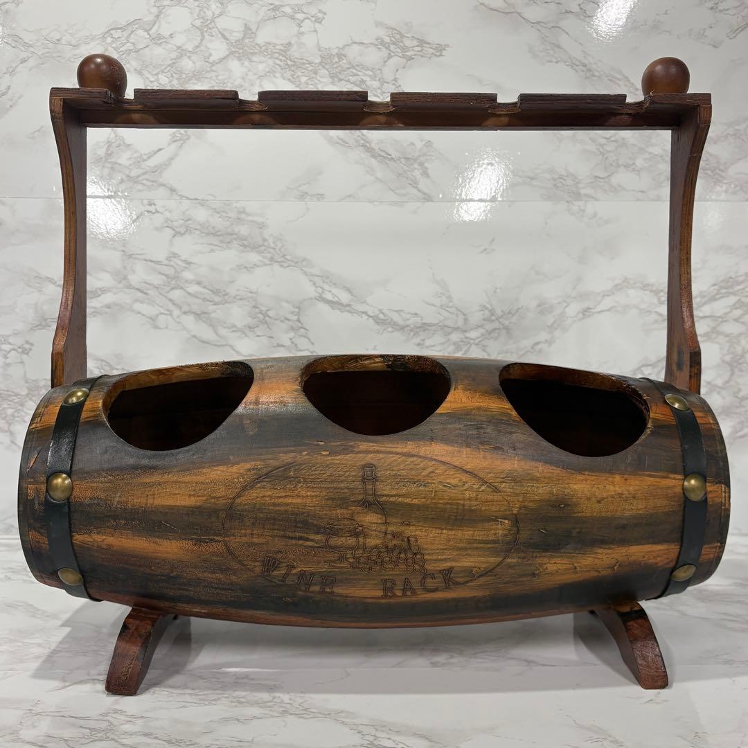 Y16 Vintage Style Barrel Wine Rack & Glass Holder Wooden Interior
