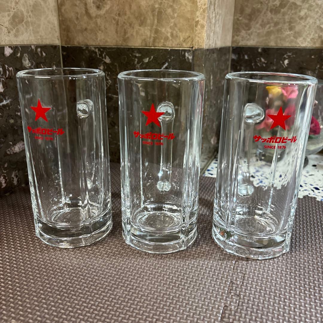 Sapporo Beer Mug Red Star Set of 3