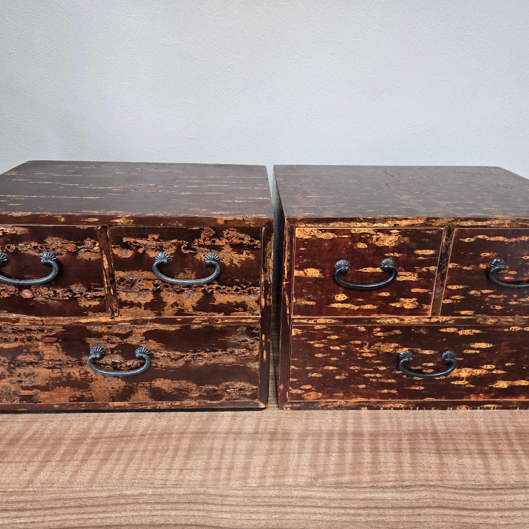 Showa Retro Kakunodate Cherry Bark Craft Small Tansu Chest Interior