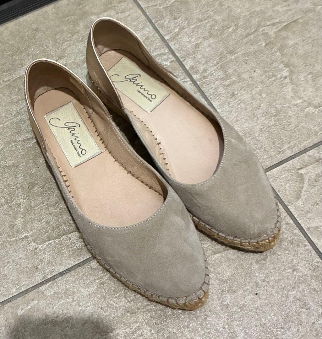 Gaimo Handmade Suede Espadrilles, Greige x Gold, Size 37