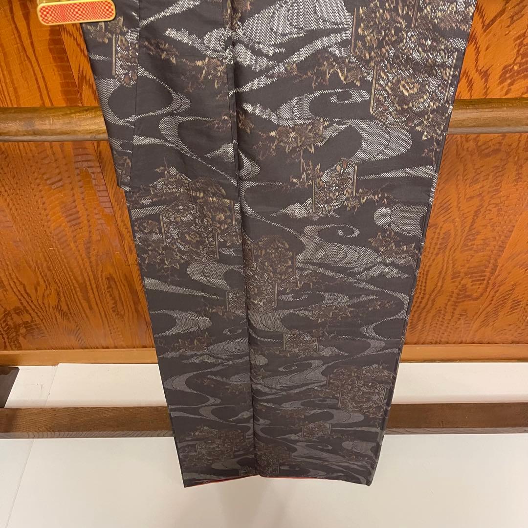 Oshima Tsumugi Momiji Kanze Mizu Karakusa Pattern Black Silk t438