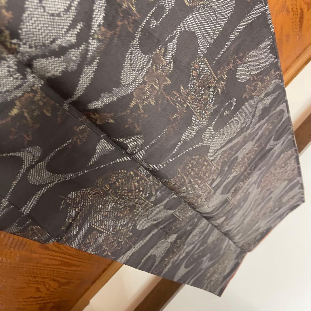 Oshima Tsumugi Momiji Kanze Mizu Karakusa Pattern Black Silk t438