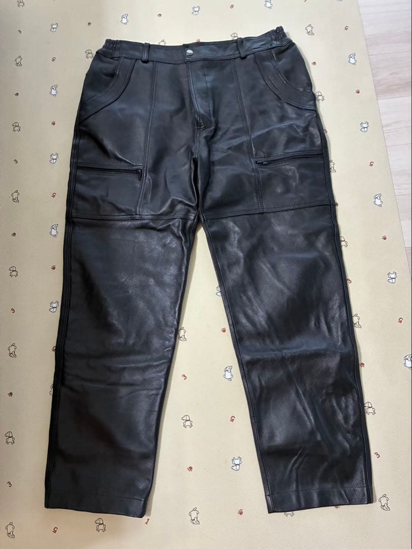 SHENG-JIA Leather Cargo Pants XXL Black