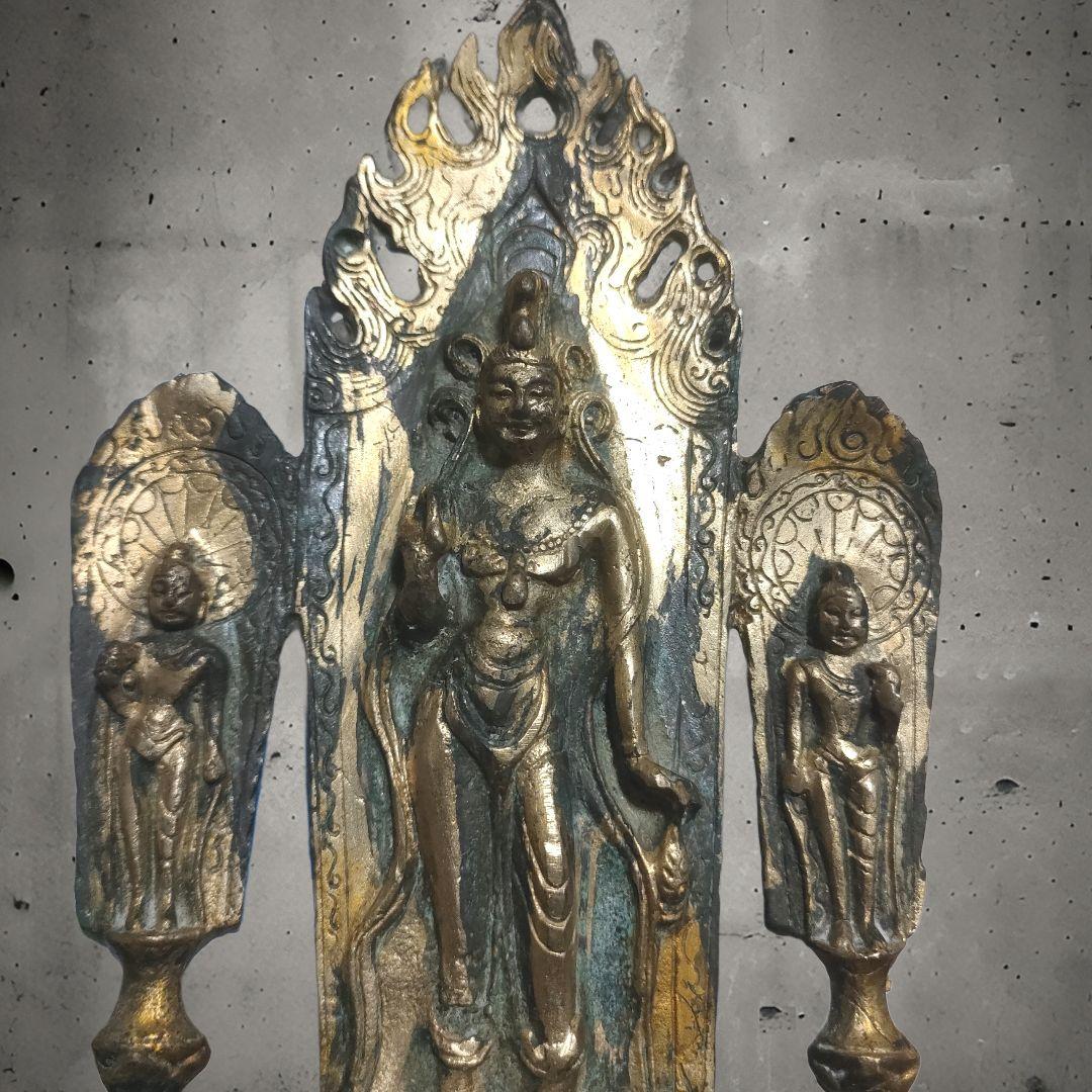 Gilt Bronze Buddha Triad, Buddhist Art, China, Korea, Antique