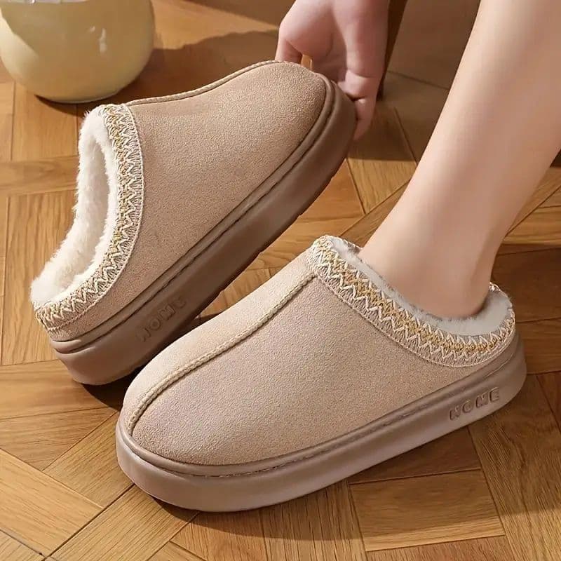 New! Fluffy Boa Lined Room Shoes - Thick-Soled Slip-On Type