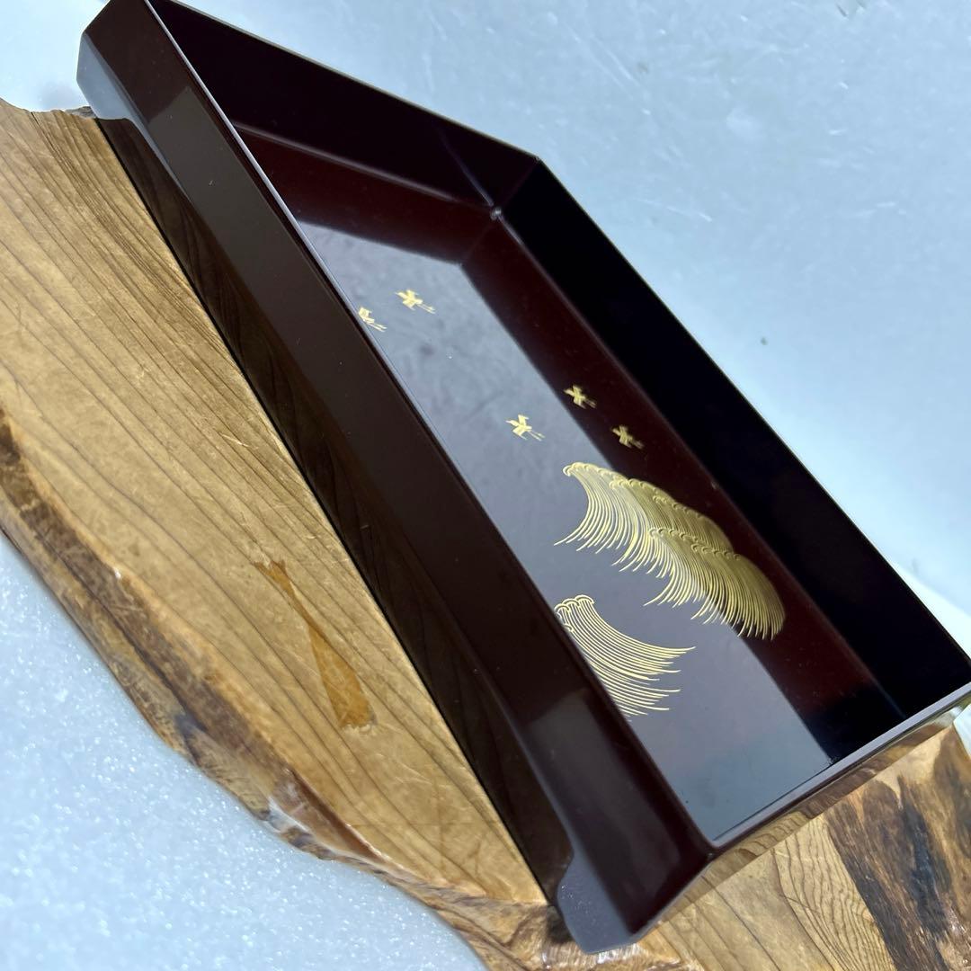 New, Heian Zohiko, Natural Wood, Genuine Lacquer, Urushi Maki-e Gold Leaf Handbox, Wave and Plover Pattern Handbox, Document Box, Paperwork Box