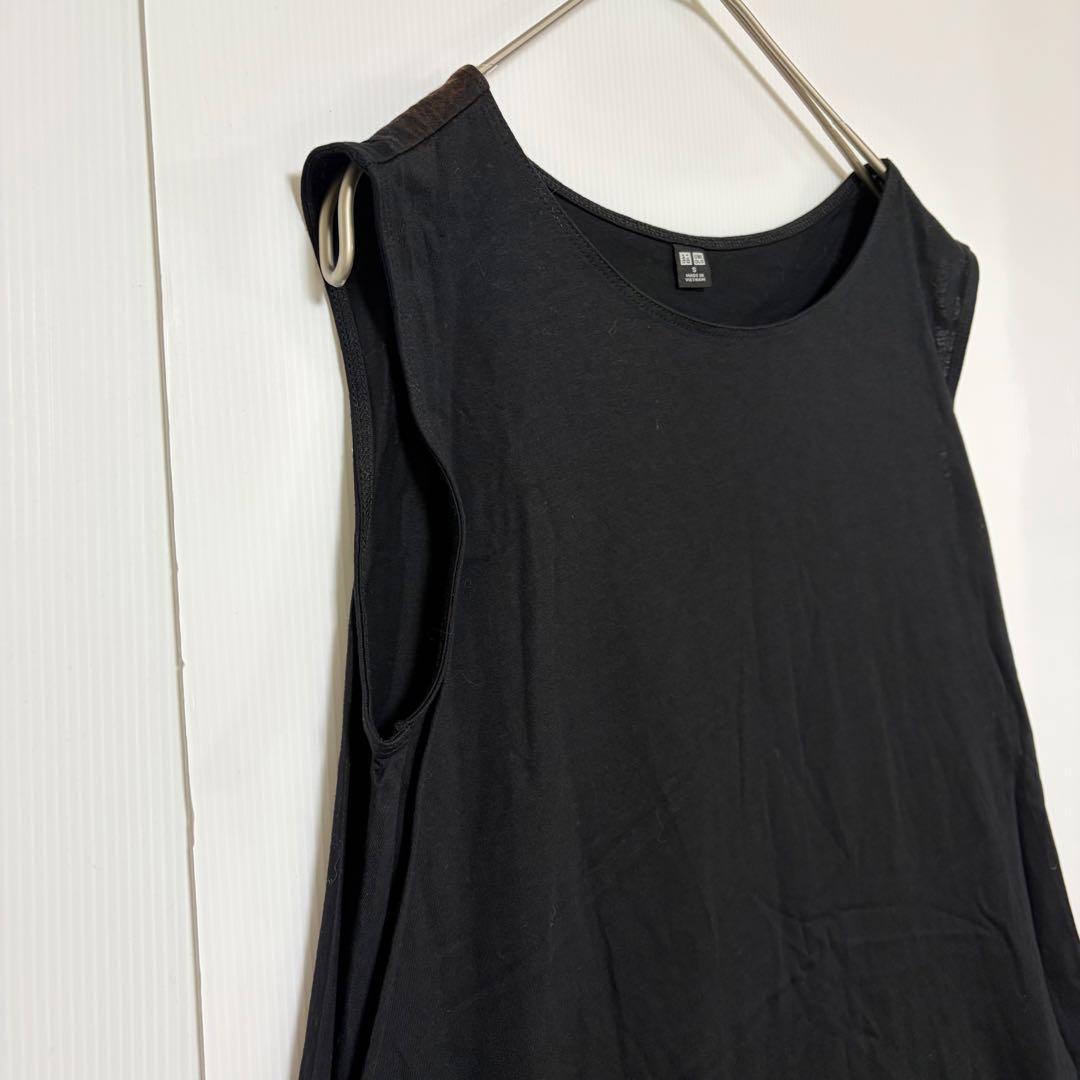 Uniqlo Sleeveless Long Dress, Plain Black (S), A-Line, Cotton