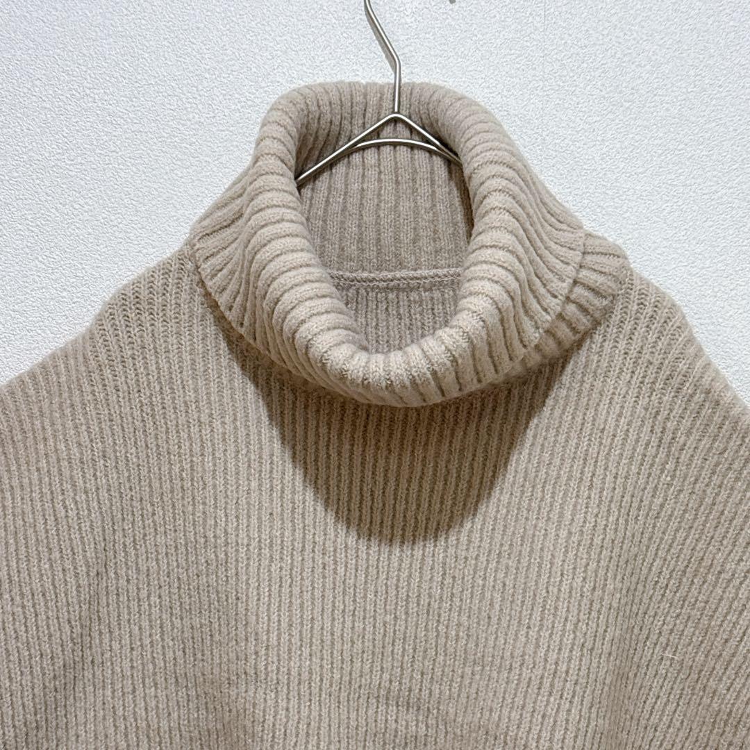 Turtleneck Knit Poncho Vest Beige Oversized Layered