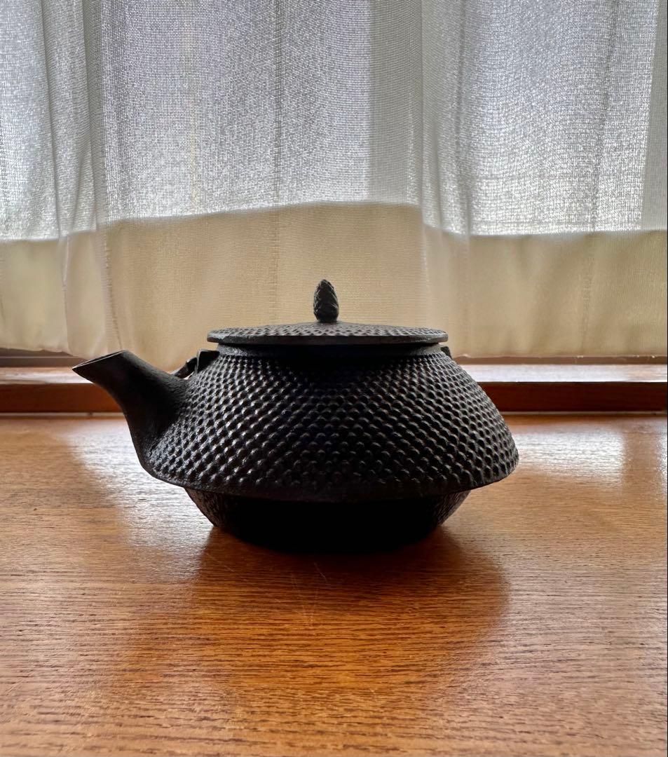 Nambu Tekki Iron Kettle, Arabesque Pattern, With Engraving, Small Size
