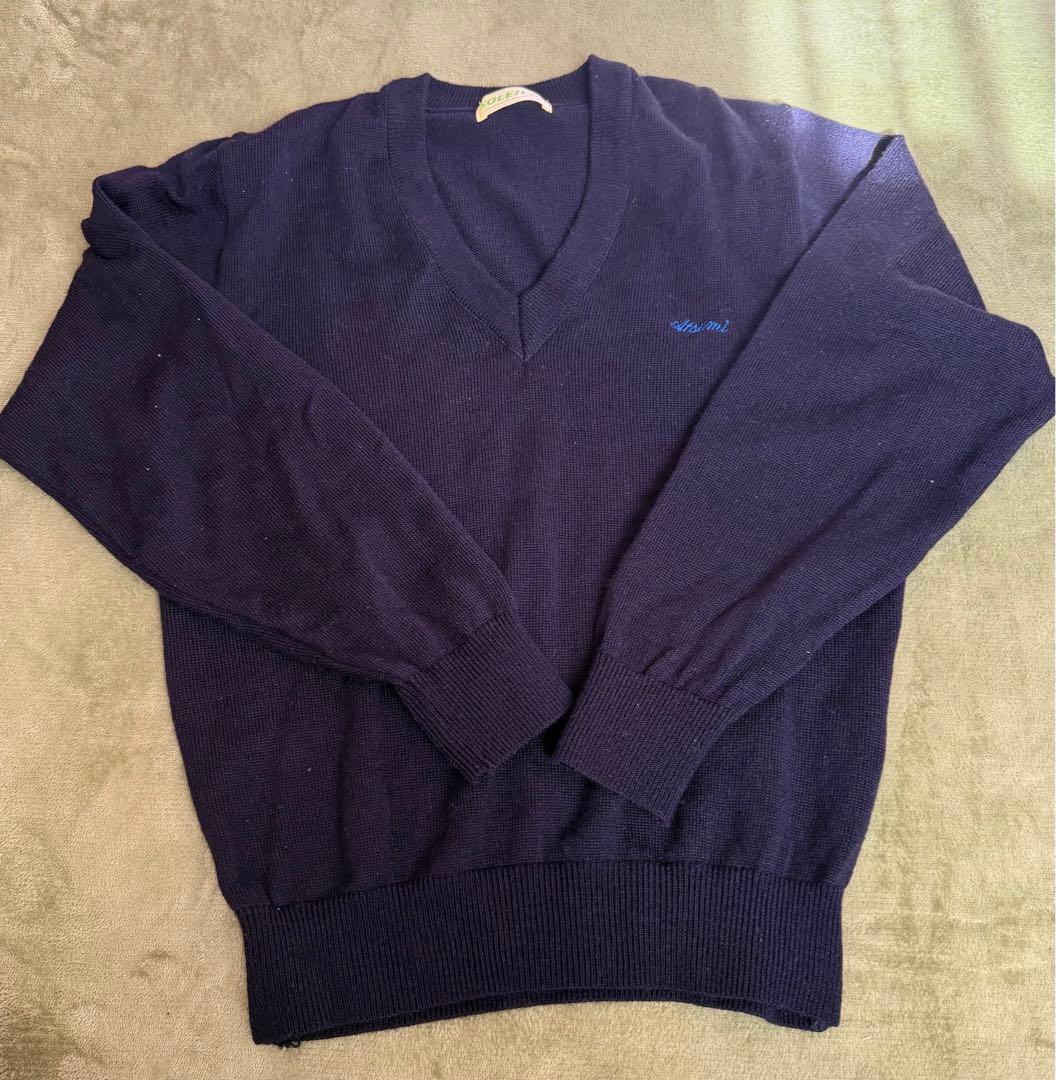 Eco Knit Work Black V-Neck Knit Sweater Made in Japan Spring Navy