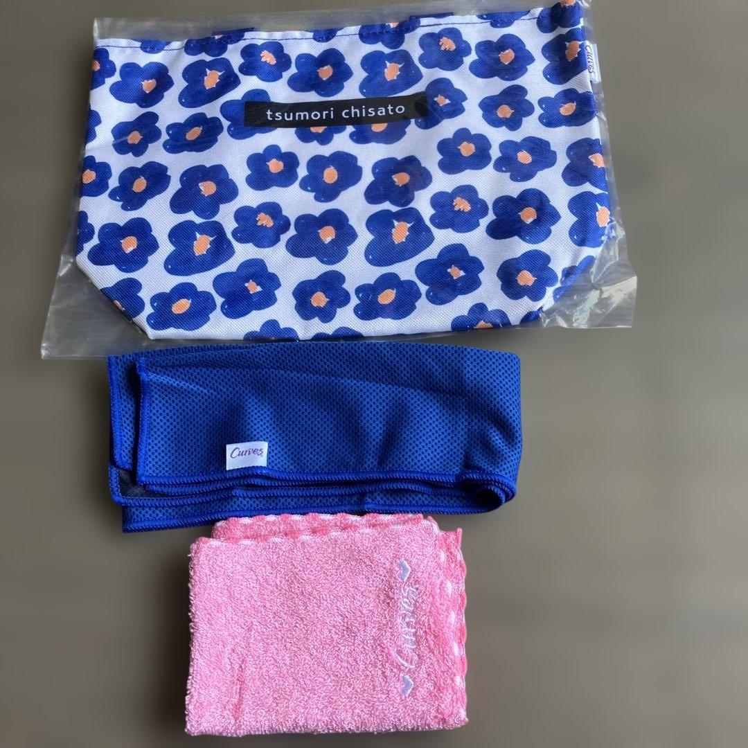 New, unused Curbs Tsumori Chisato tote bag, workout towel, and hand towel.