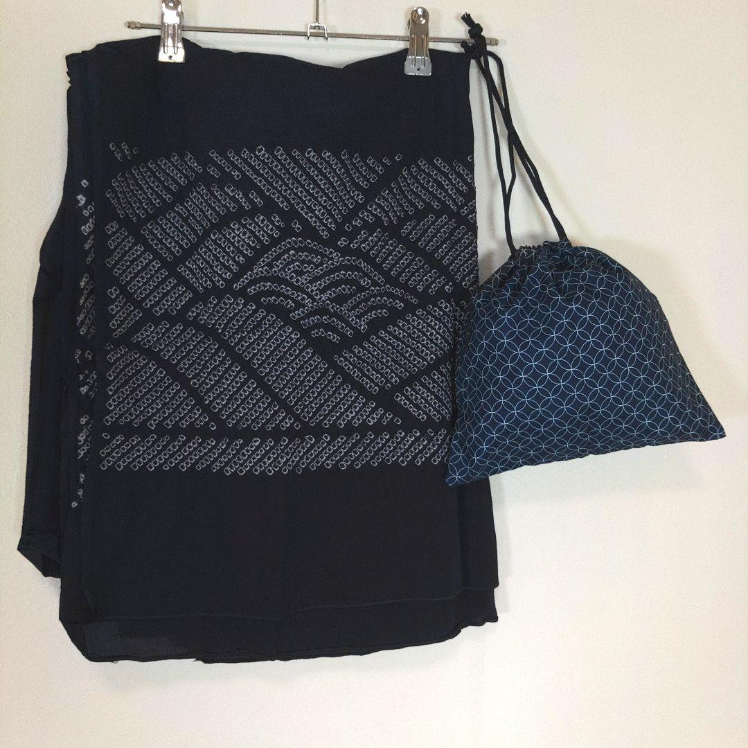 Men's Yukata Set, 140cm Length, Hand-stitched, Blue, Heigobi Obi (Sash), Navy, Drawstring Pouch