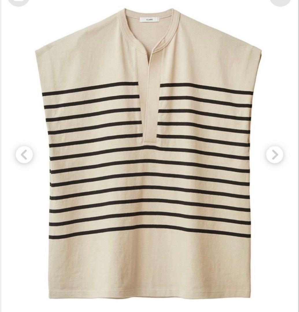 CLANE WIDE HENLEY NECK N/S BORDER TOPS