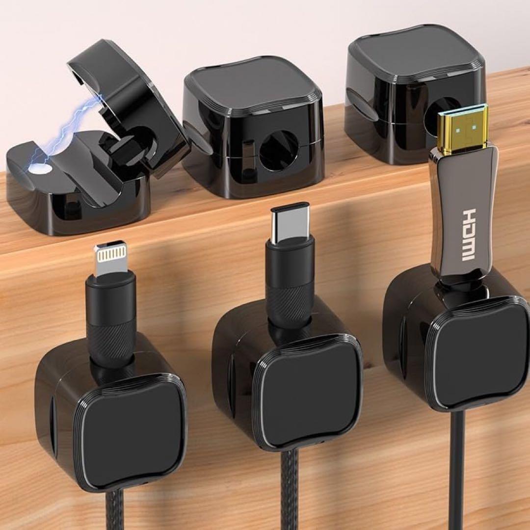 6 Pcs Cable Holder, Magnetic Cable Clip, Cord Organizer, Black, for Desk and Car