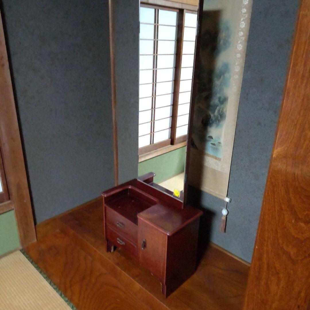 Showa Retro Small Dark Brown Dresser with Mirror