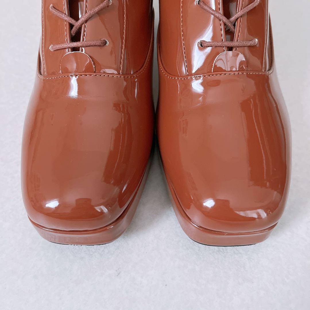 GEMMA LINN Lace-up Boots Patent Leather Back Zip Brown