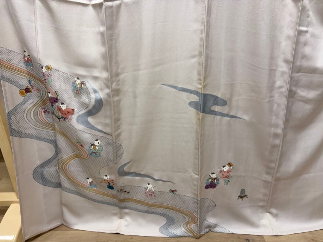 A ◆Kimono Relaxation Unlined Flowing Water with Child Pattern Pure Silk Houmongi Kimono K30
