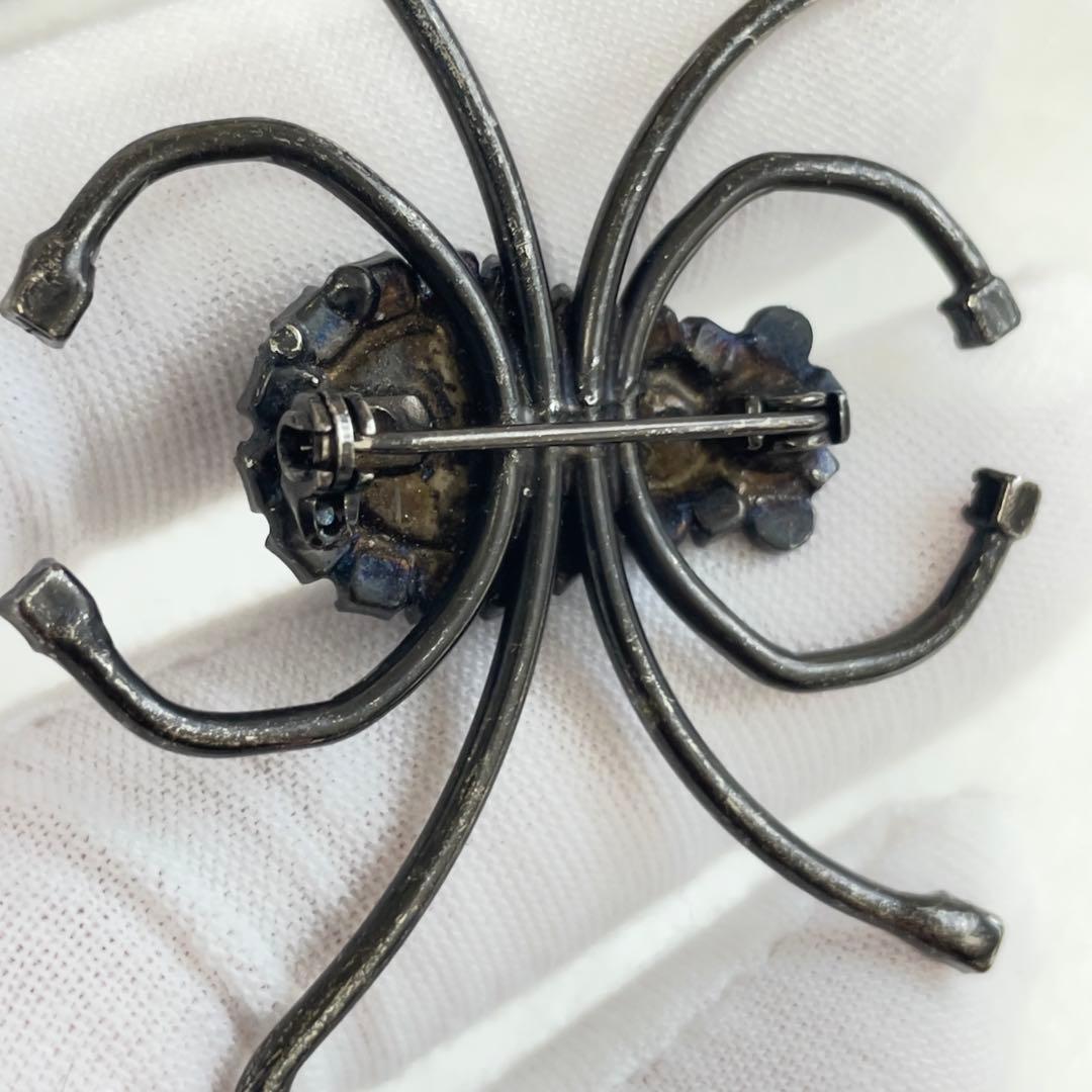 【35】Black Stone Insect Brooch Spider? Vintage Rare Design