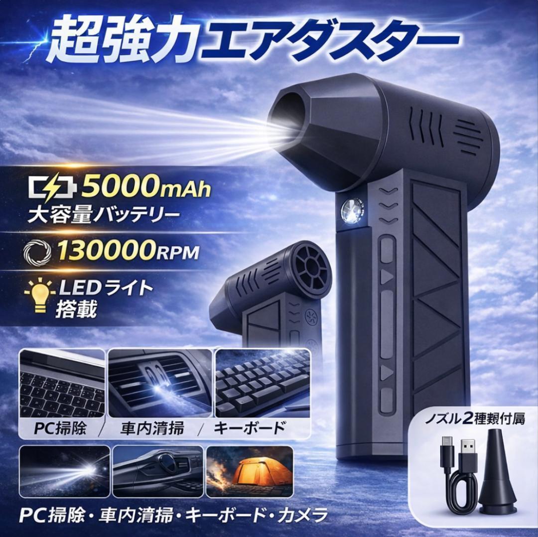 Electric Air Duster [Impressive 52m/s Wind Speed] 130,000 RPM with LED - Affordable