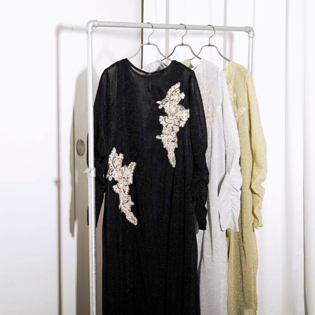 Beautiful condition ❤️ E-Zick Sparkle Sheer Motif Lace Set Dress Glitter Black
