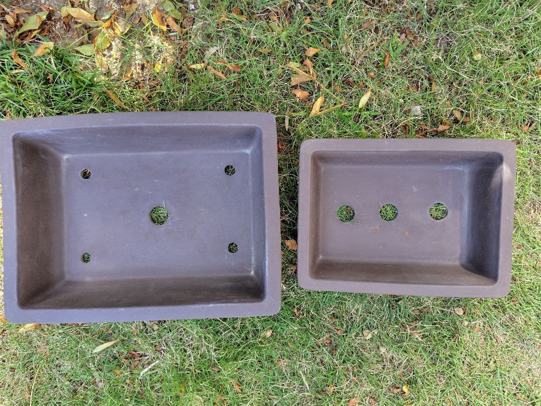 Bonsai Pot, Yamagen Toen Brand, Tokoname Ware, Yamagen Tokoname Ware Square No. 12 and No. 9, Set of 2