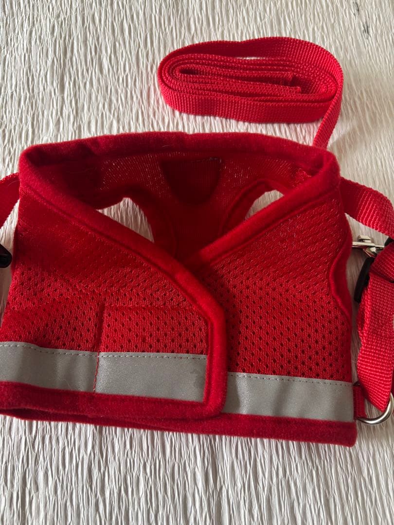 【Beautiful Condition - With Leash】Dog Cat Harness Mesh Reflective Material Red Size S