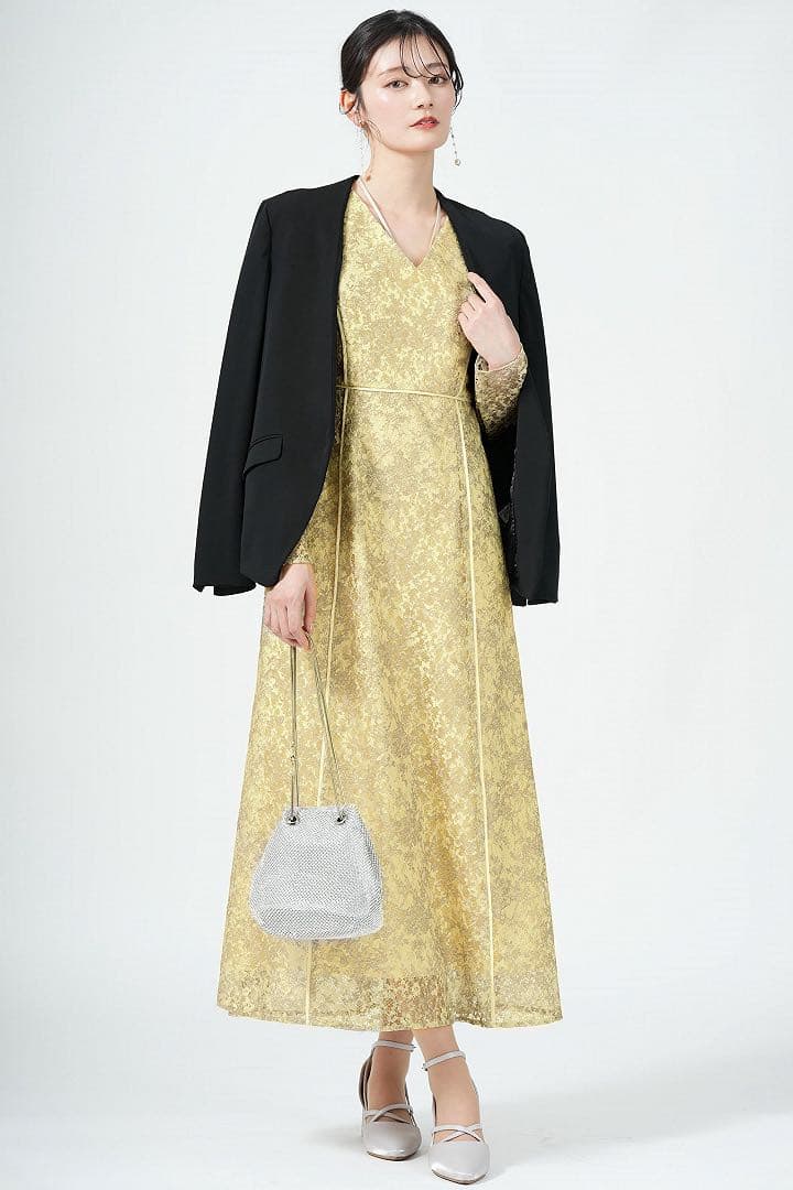 LAGUNAMOON LADY Lace Print Dress Yellow M Size