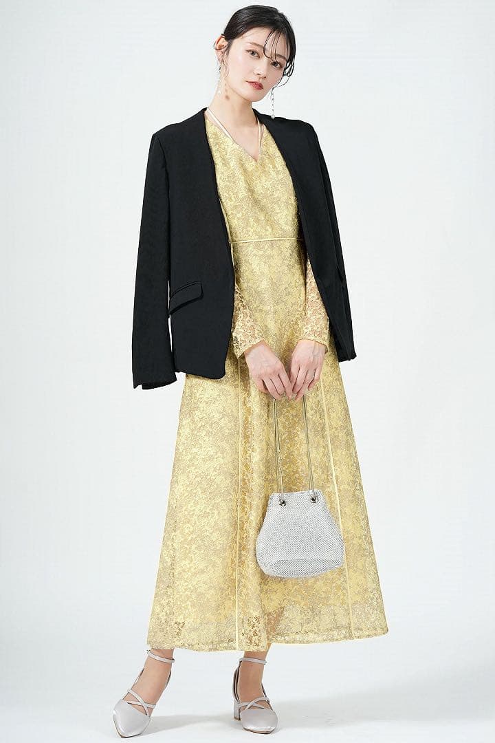 LAGUNAMOON LADY Lace Print Dress Yellow M Size