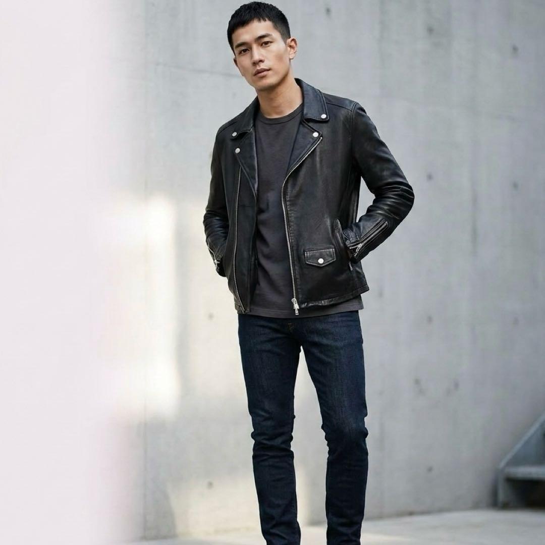 HARE Lamb Leather Double Riders Jacket Black Sheep Leather