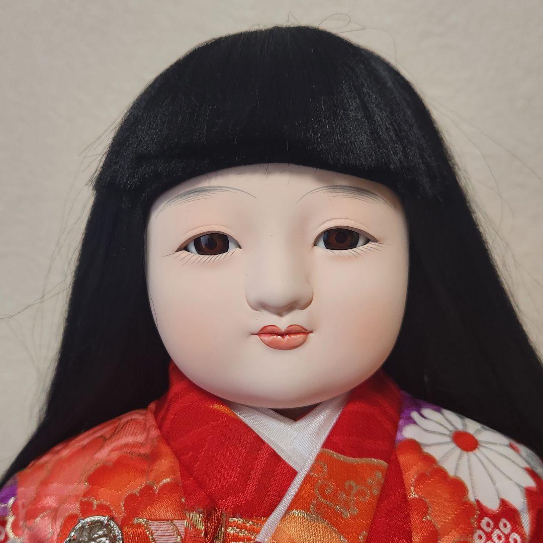 Ichimatsu doll, violet, red silk kimono, approx. 47cm, chubby cheeks, girl, Showa retro