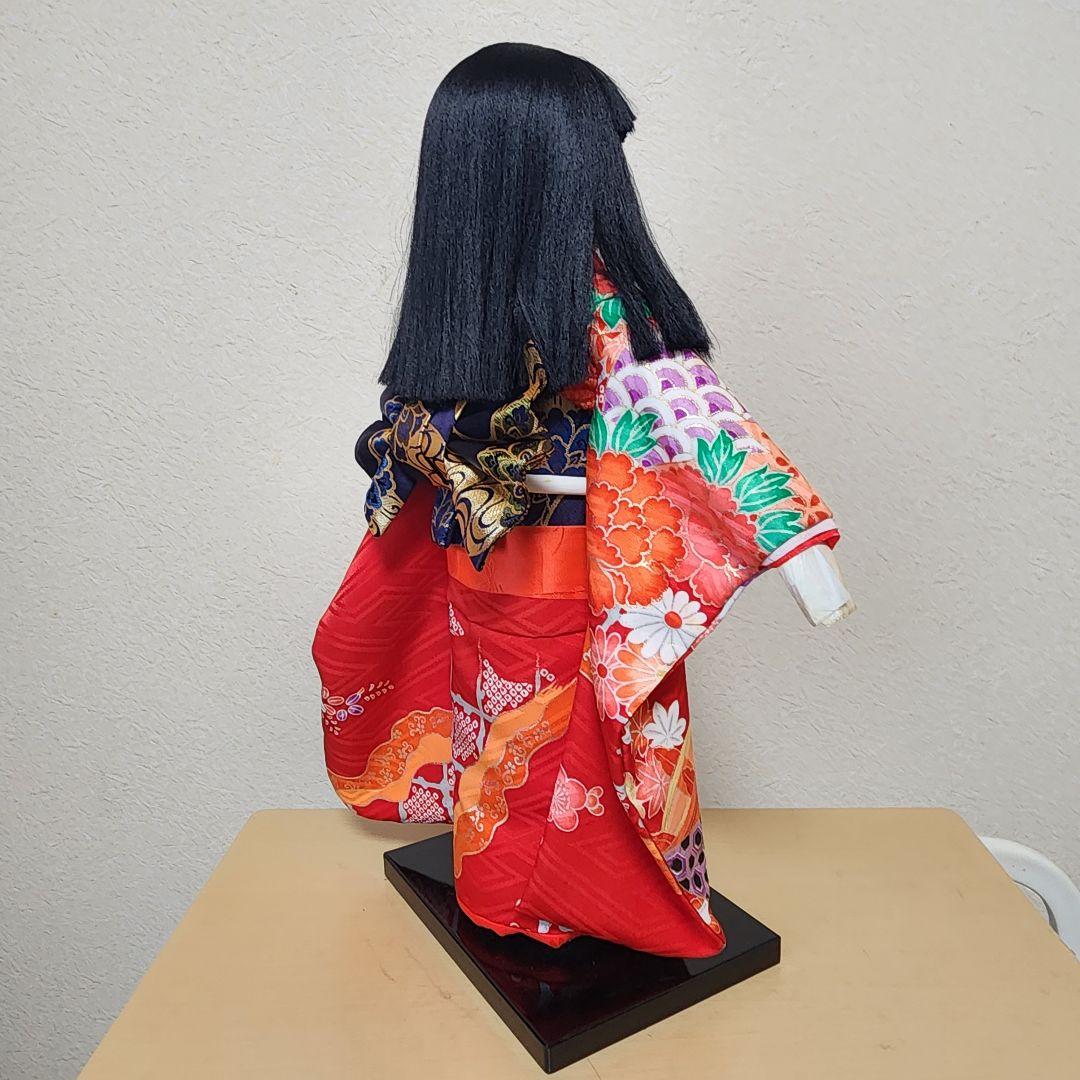 Ichimatsu doll, violet, red silk kimono, approx. 47cm, chubby cheeks, girl, Showa retro