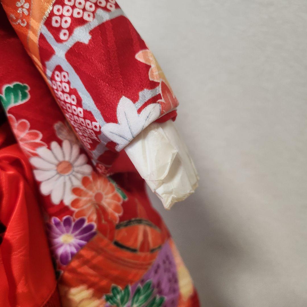 Ichimatsu doll, violet, red silk kimono, approx. 47cm, chubby cheeks, girl, Showa retro