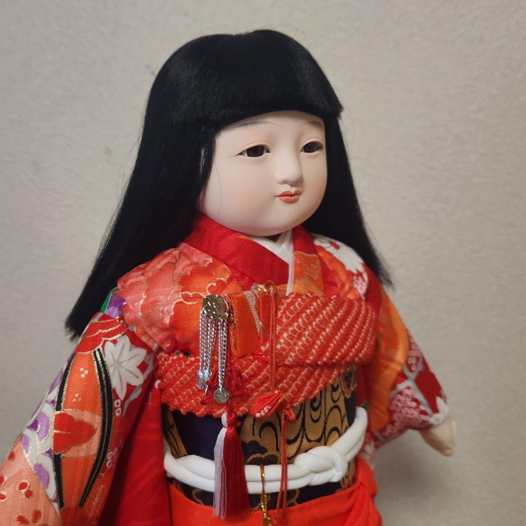 Ichimatsu doll, violet, red silk kimono, approx. 47cm, chubby cheeks, girl, Showa retro