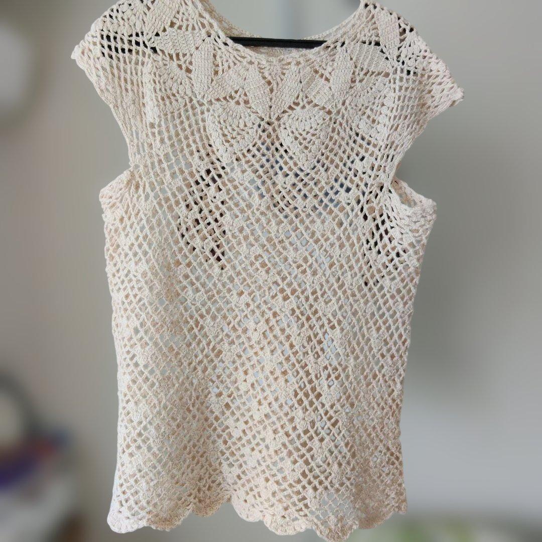 【Unused】Handmade Crochet Sleeveless Top - Pink Ivory