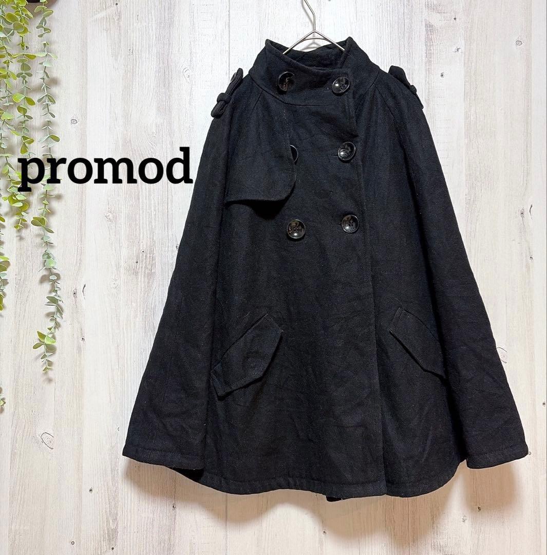 Promod Cape-Style Pea Coat - Black - French Brand