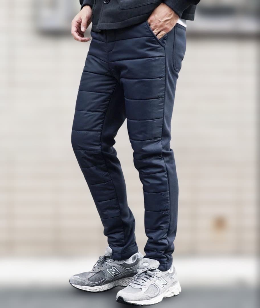 Fleece-lined jersey switching thermo padded down tapered pants