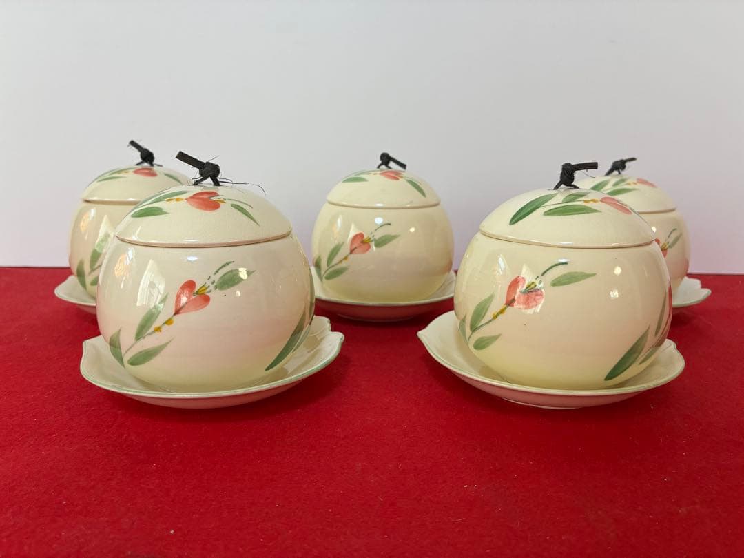 Set of 5 ceramic chawanmushi bowls with lids