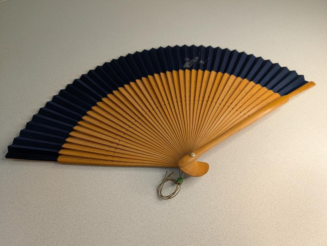 Folding Fan, Short Handle, Dark Navy x Silver, Eggplant Pattern, Lucky Charm, Japanese Accessory, Stylish Design