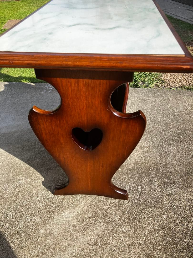 Showa Retro ?? Heart ?? Wooden Side Table ??Marble-look Top ??With Magazine Rack