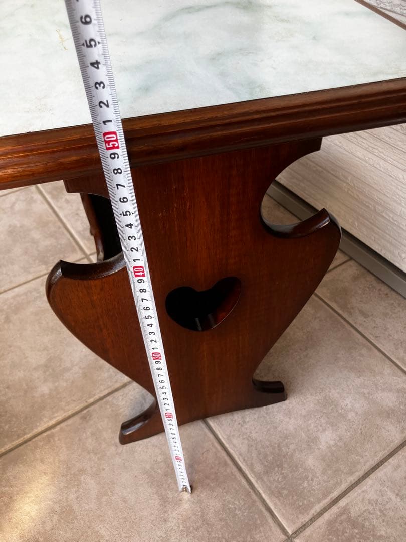 Showa Retro ?? Heart ?? Wooden Side Table ??Marble-look Top ??With Magazine Rack