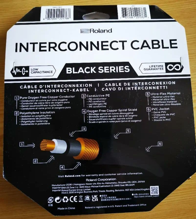Roland Black Series Interconnect Cable 10 ft