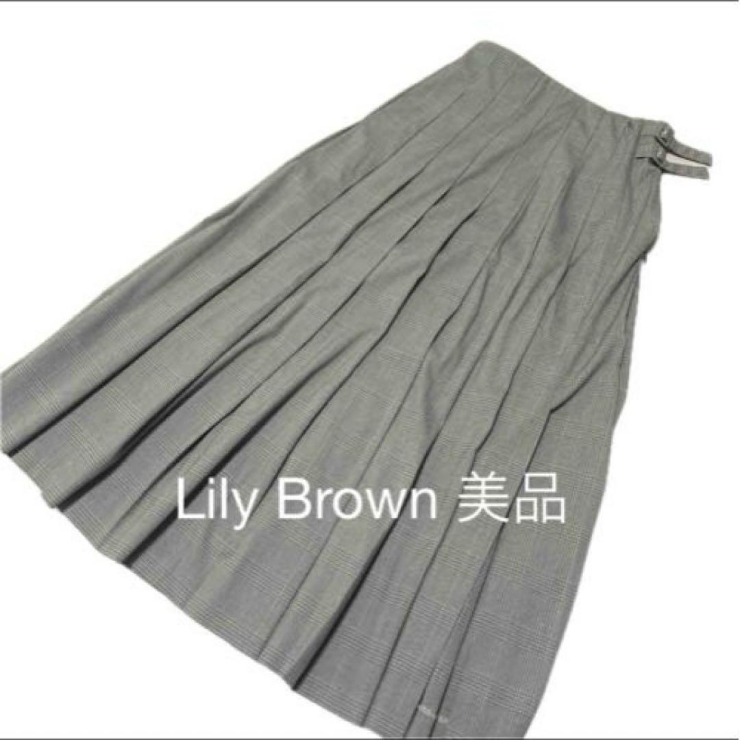 Lily Brown Gray Check Flare Pleated Skirt