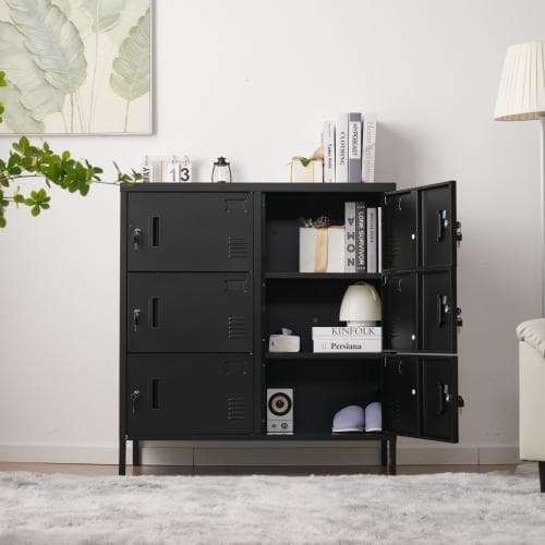 Steel Locker, 6-Person Locker, Black, with Keys, Spare Keys Included, Steel